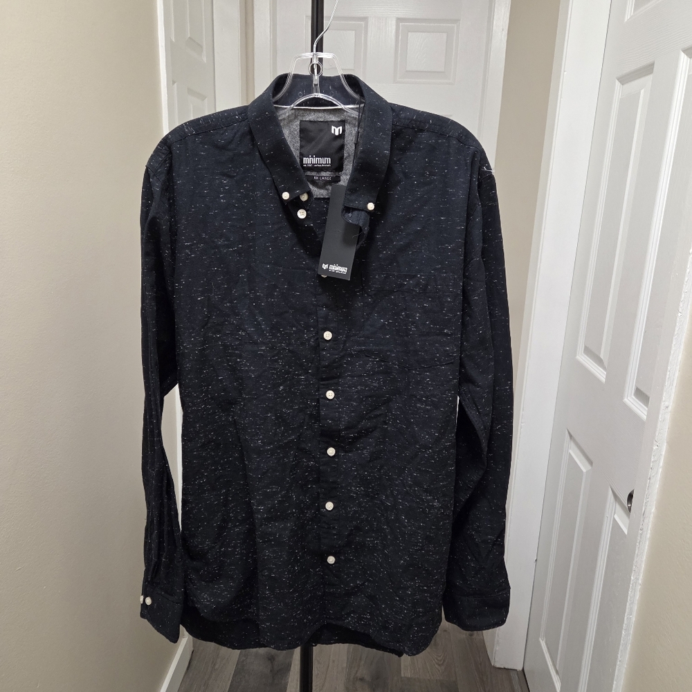 NWT Minimum 100% Cotton Black Button Down Shirt Men’s Plus Size Classic Speckled - Picture 2 of 10